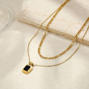 gold plated black onyx necklace for women & girls | stylish chain